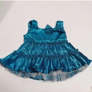 Build A Bear Workshop Outfit Fancy Dress Blue Satin w/ bow BAB BABW Clothes